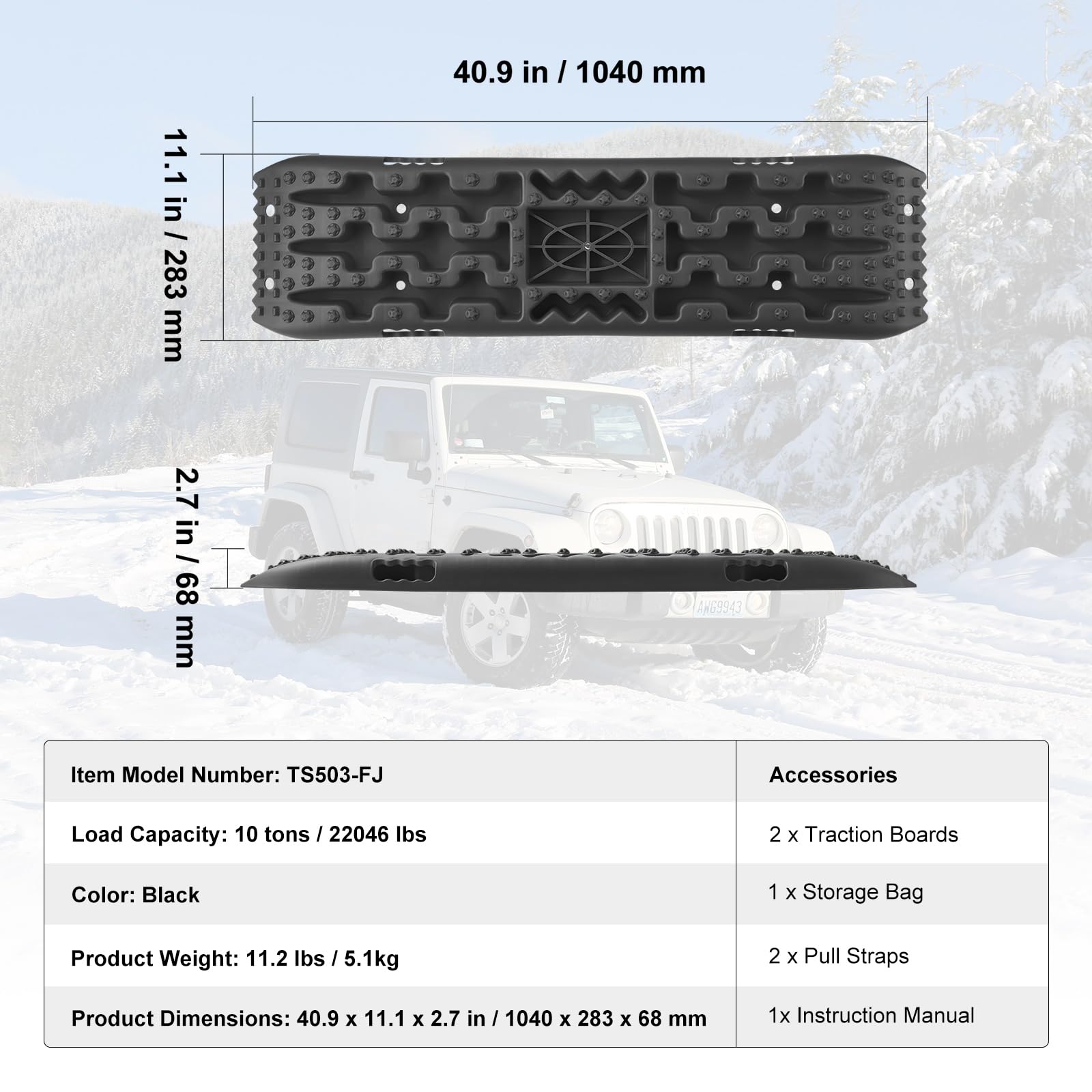 VEVOR Pannelli Trazione Materiale PP, Pannelli di Recupero per ATV/Automobili/Pickup/SUV/RV, Tappetini Trazione per Pneumatici su Neve, Sabbia, Fango e Terreno Sciolto, Borsa di Stoccaggio 2 Pezzi