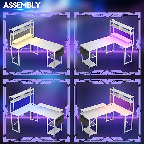 Miniatura 7 de Aheaplus Escritorio pequeño en forma de L con puerto de carga y tira LED, escritorio reversible en forma de L para juegos con soporte para monitor y