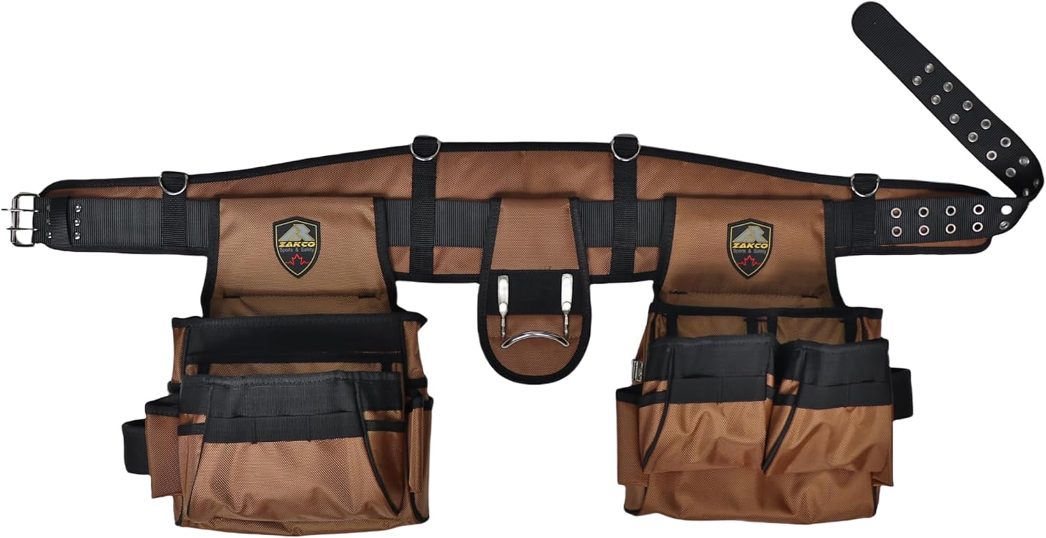ZAKCO Professional 1680D Polyester Tool Belt with Suspender, Strudy Tool Belt for Carpenters, Framers, Electricians, Plumbers, Hanyman & DIY (Khaki, Full Size)