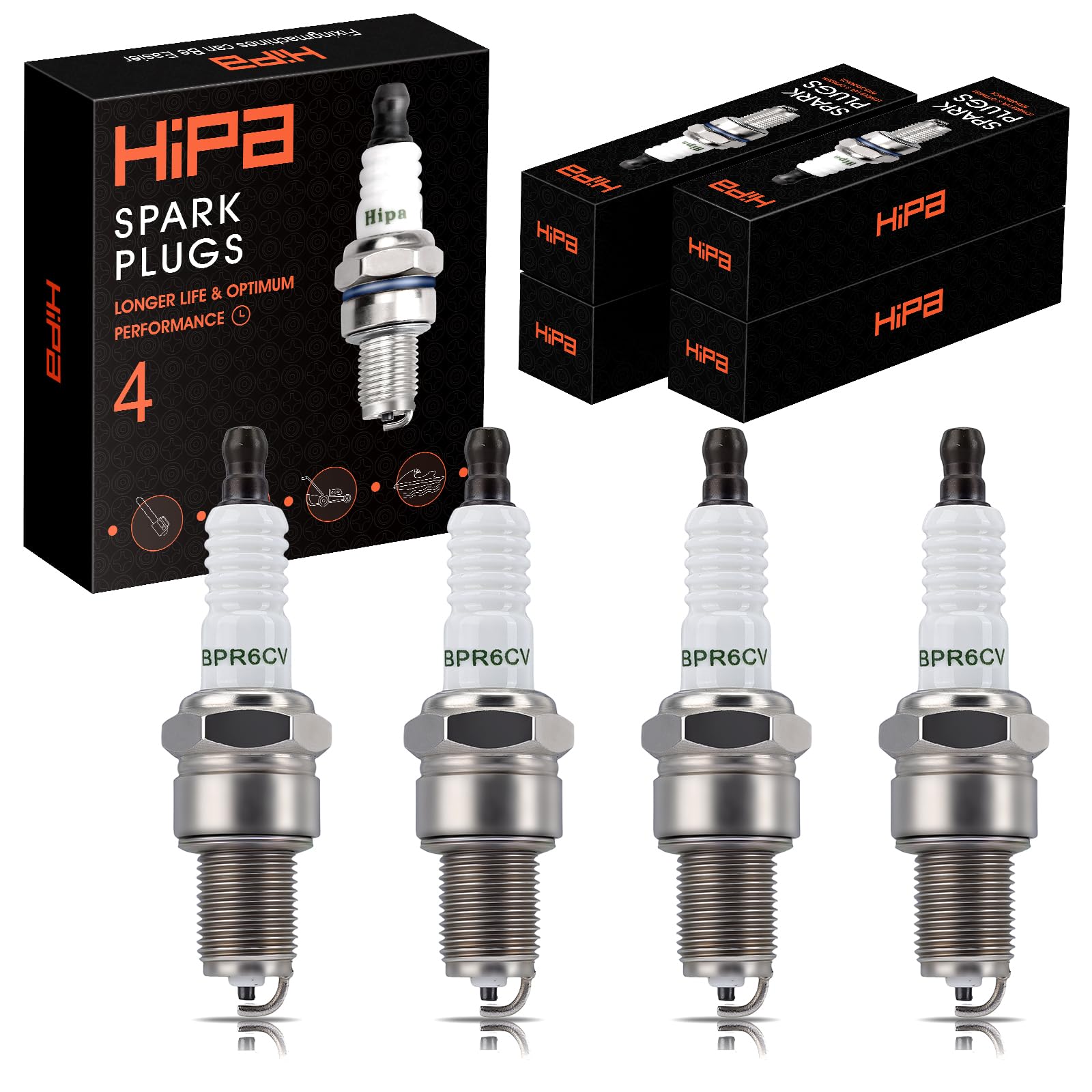 Hipa BPR6ES Spark Plugs Compatible with NGK BPR6ES 7131 Torch F6RTC MTD 951-10292 751-10292 Honda 98079-56846 GX120 GX160 GX340 GX390 Engines &amp; Other Small Engines (Pack of 4)