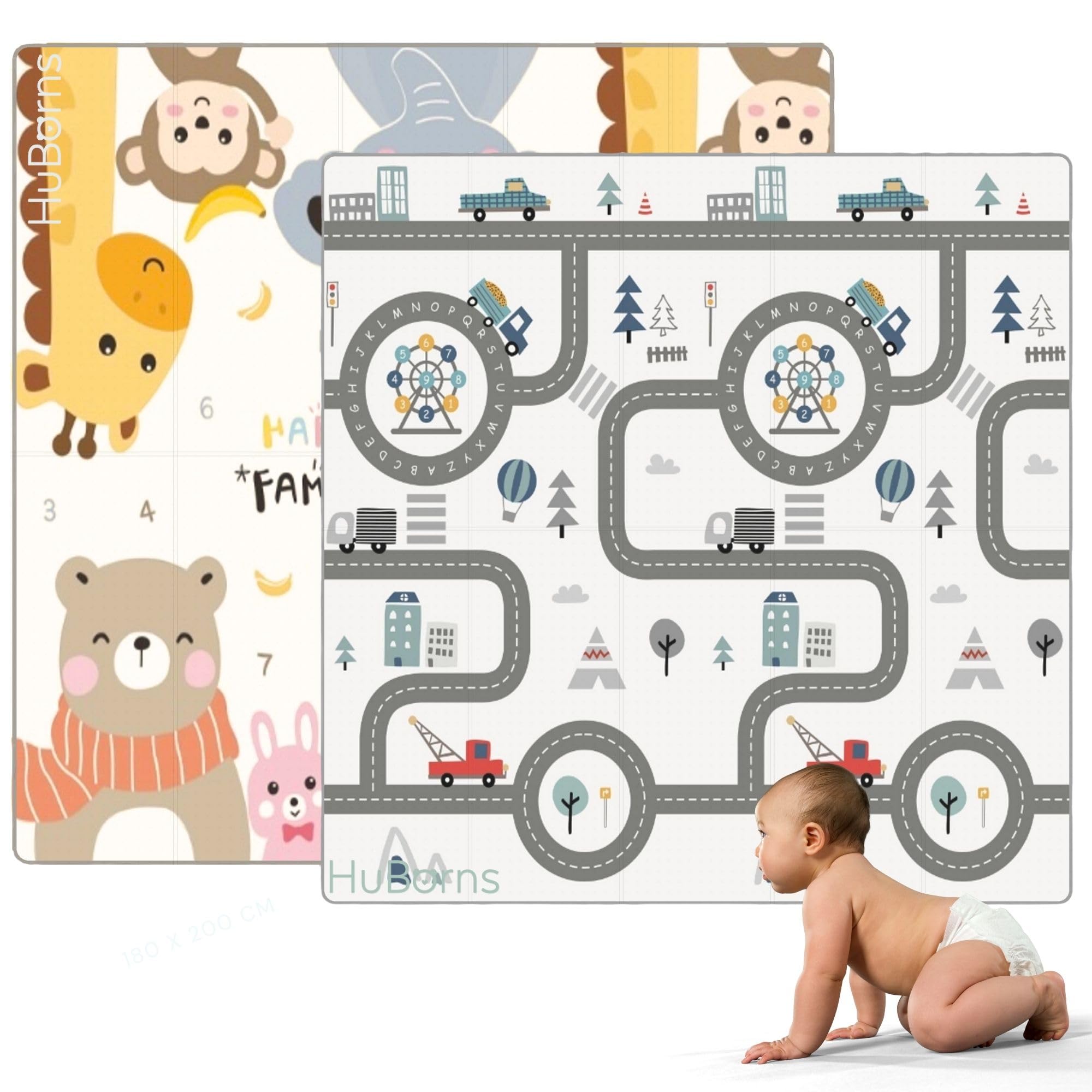 Baby Spielmatte 180x200cm - Wasserdichte Krabbelmatte Faltbar Mit Tasche