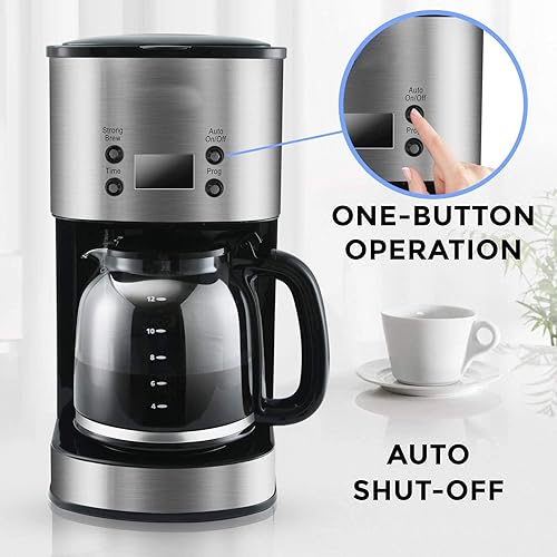 Miniatura 2 de Cafetera de goteo de 12 tazas cafetera programable cafetera de apagado automático cafetera de vidrio para mantener el calor de 2 horas taza de