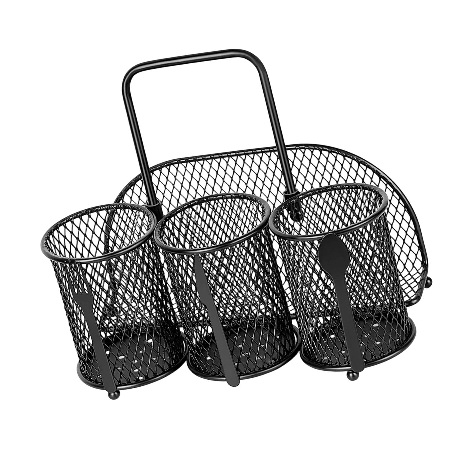 MURYE Metal Cutlery Storage Basket with 4 Sections for Knives Forks Spoons and Napkins Kitchen Countertop Planner Portable Holder