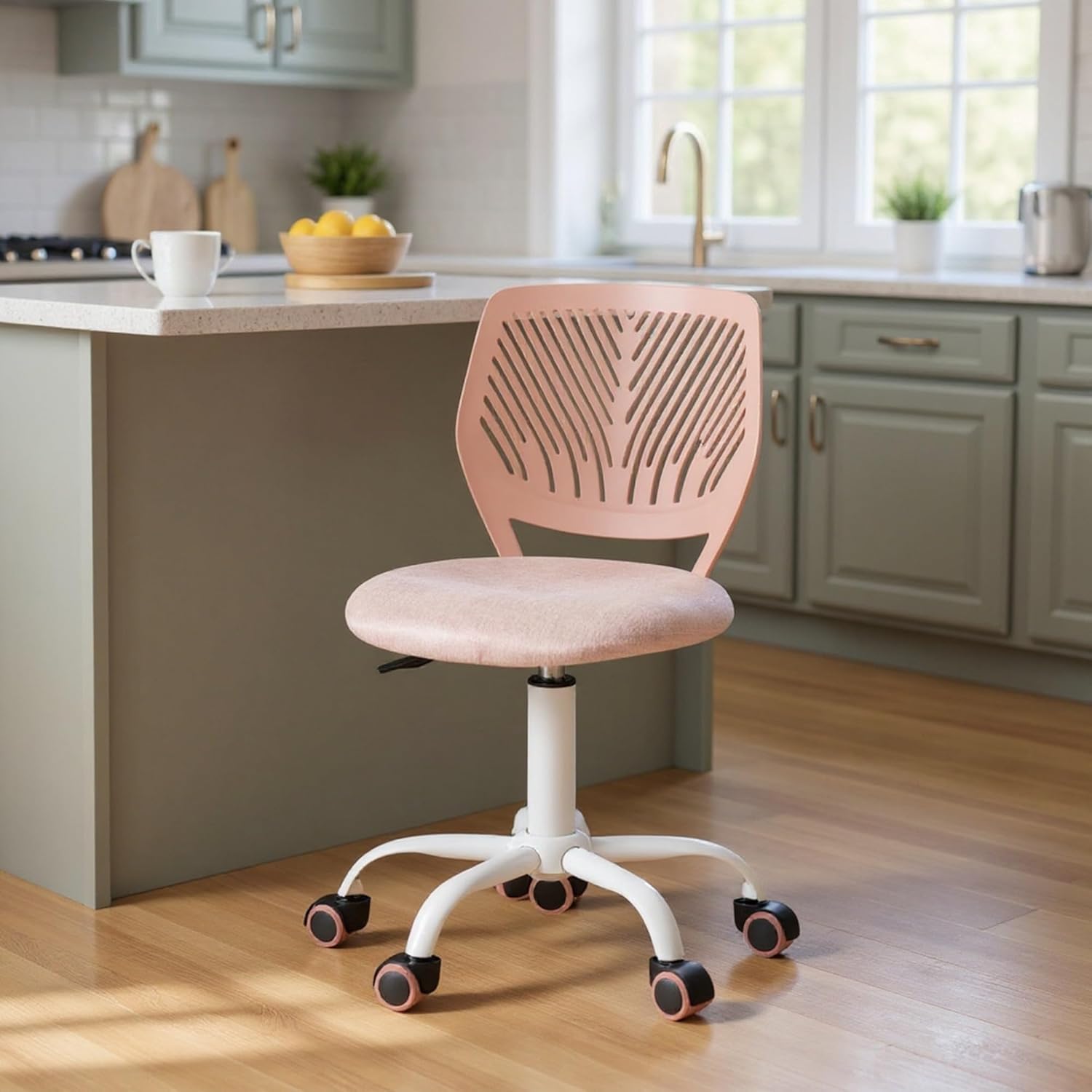 Homy Casa Ergonomic Adjustable Chair with Swivel Base and Cushioned Backrest for Kitchen Counter Dining Island and Home Lounge (Red)