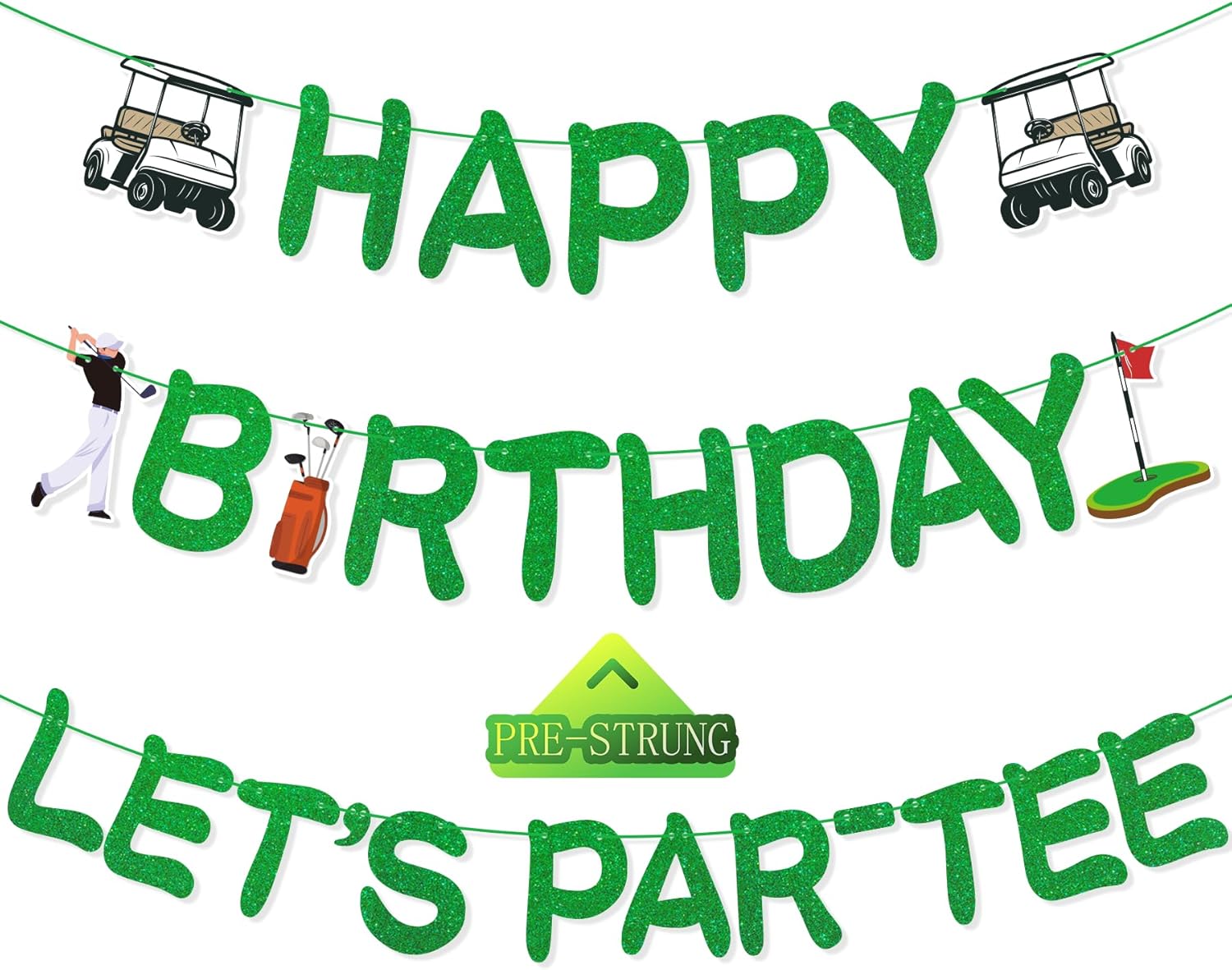 Uflashmi Pre-Strung Golf Happy Birthday Banner, Let’s Par-tee Golf Themed Birthday Party Decorations for Men
