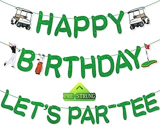 Uflashmi Pre-Strung Golf Happy Birthday Banner, Let’s Par-tee Golf Themed Birthday Party Decorations for Men
