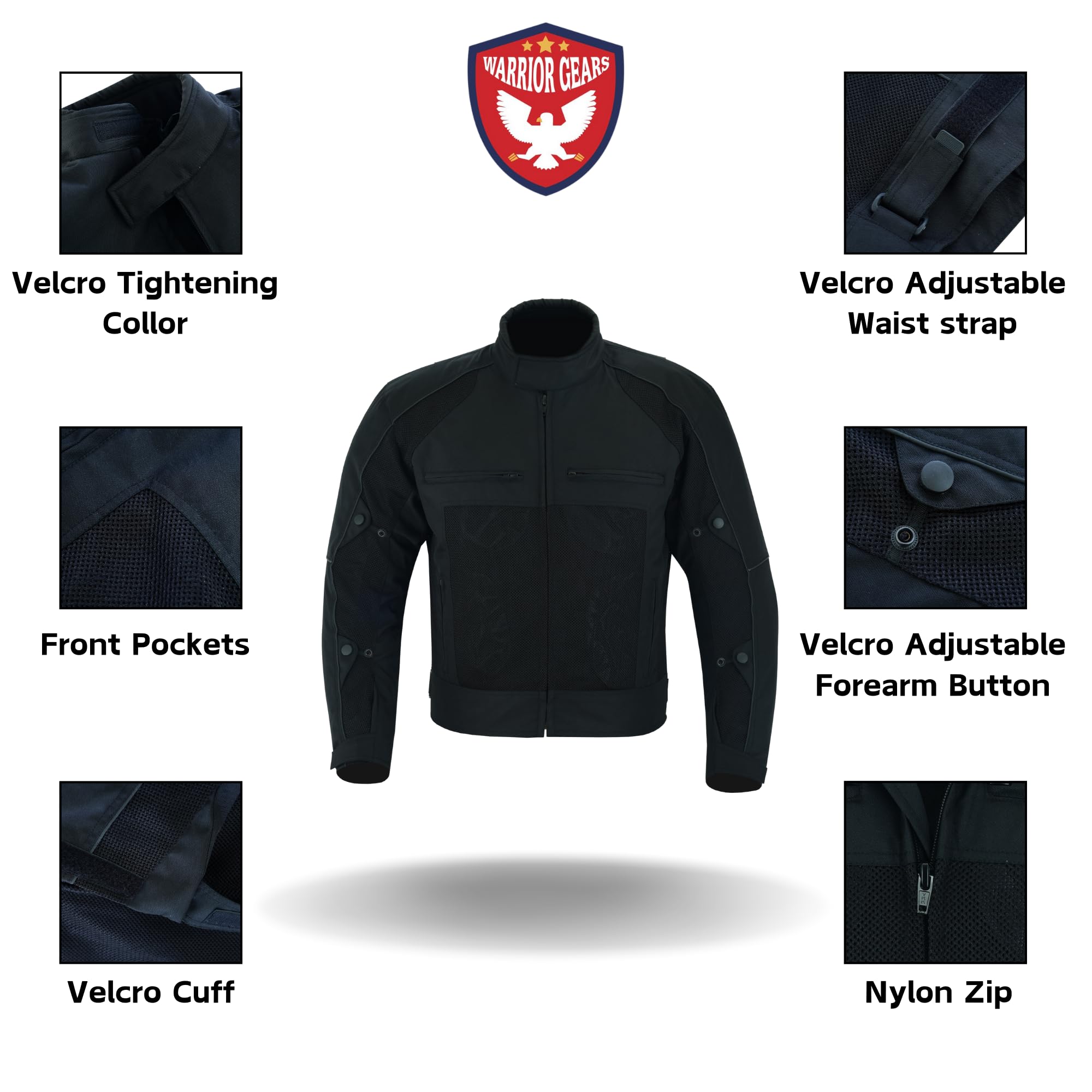 Kurtki motocyklowe Air Mesh dla mężczyzn | Oddychające tekstylne kurtki do jazdy na motocyklu męskie z wyjmowaną podszewką i zbrojami CE, wodoodporne kurtki męskie - czarne (l)
