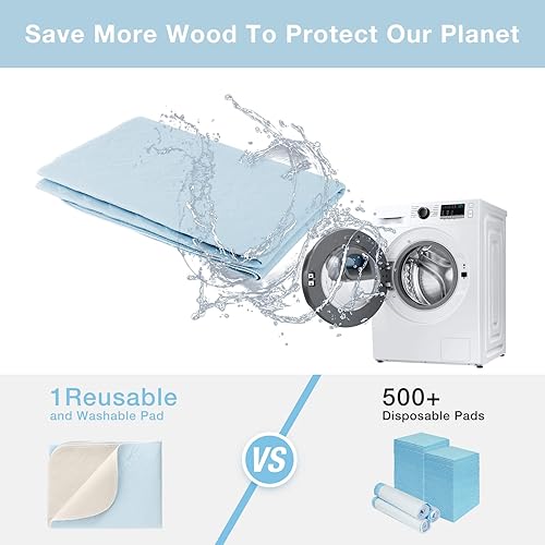 Miniatura 4 de Paquete de 2 almohadillas de cama reutilizables para incontinencia, almohadillas lavables de 36 x 41 pulgadas, almohadilla de cama impermeable y