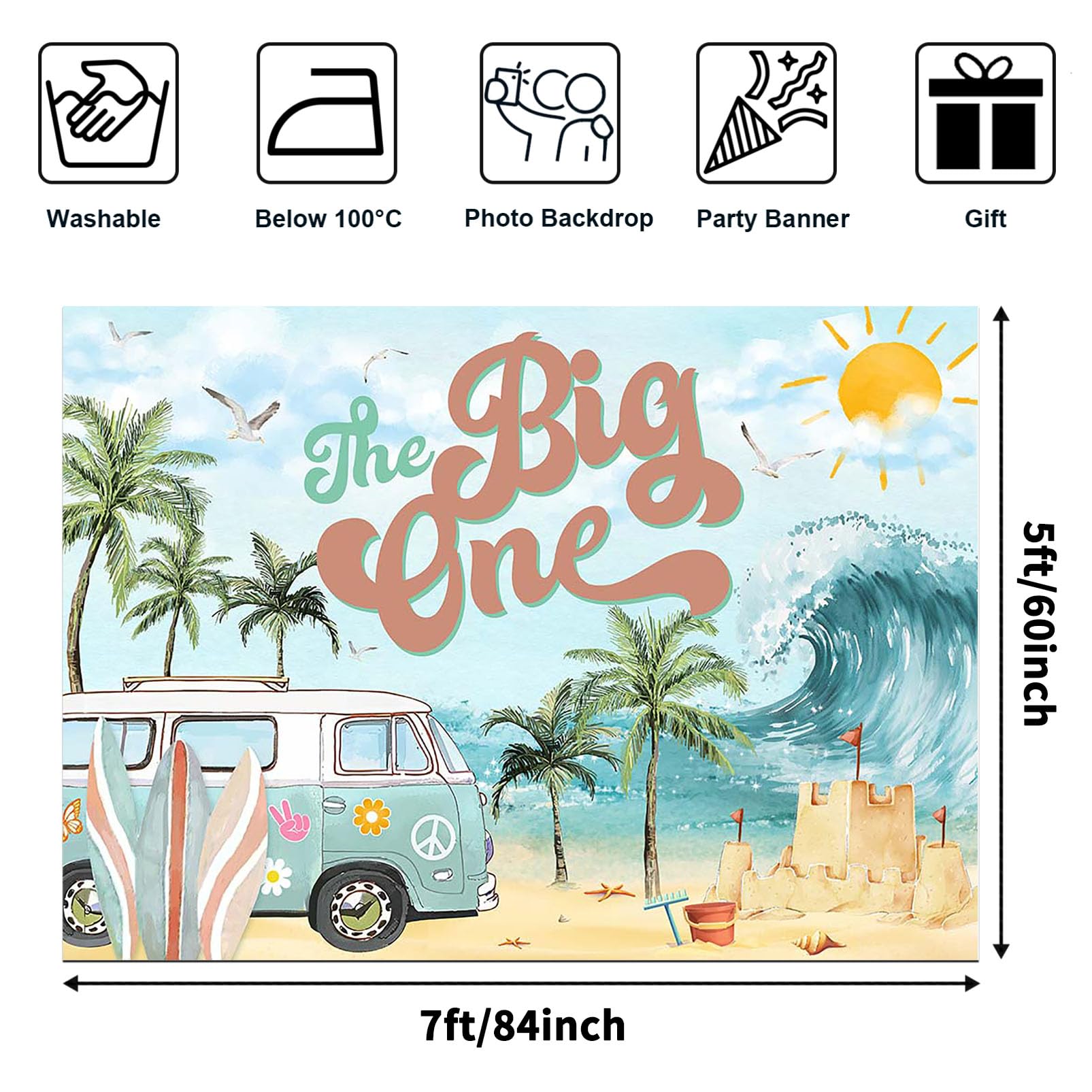 Avezano The Big One Birthday Backdrop Seaside Beach Summer Hawaiian Party Decorations Boys Girls 1st Birthday Party Decor Surfboards Coconut Tree Birthday Party Photography Background (7x5ft)