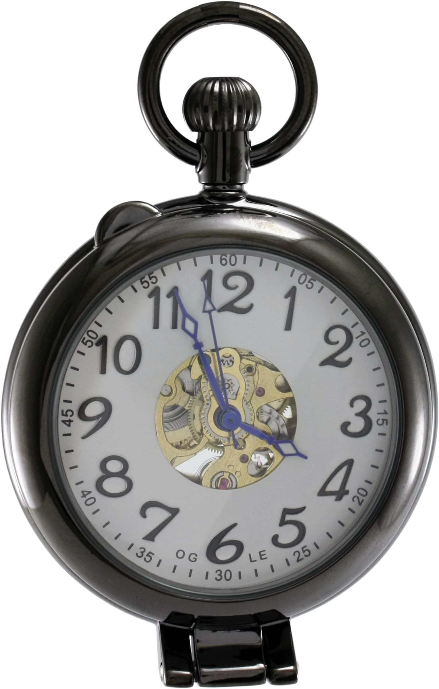 OGLE Waterproof Silver Magnifier Luminous Chain Fob Self Winding Automatic Skeleton Half Hunters Mechanical Pocket Watch