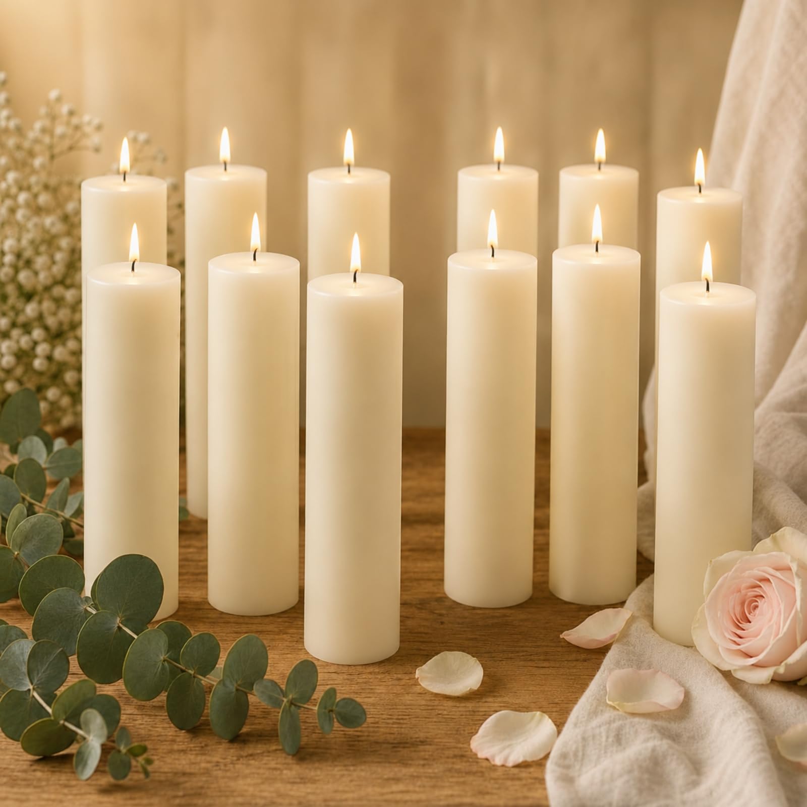 Photo 1 of Lounsweer 12 Pcs Ivory Pillar Candle Bulk Unscented Paraffin Wax,2 x 8 Inch
