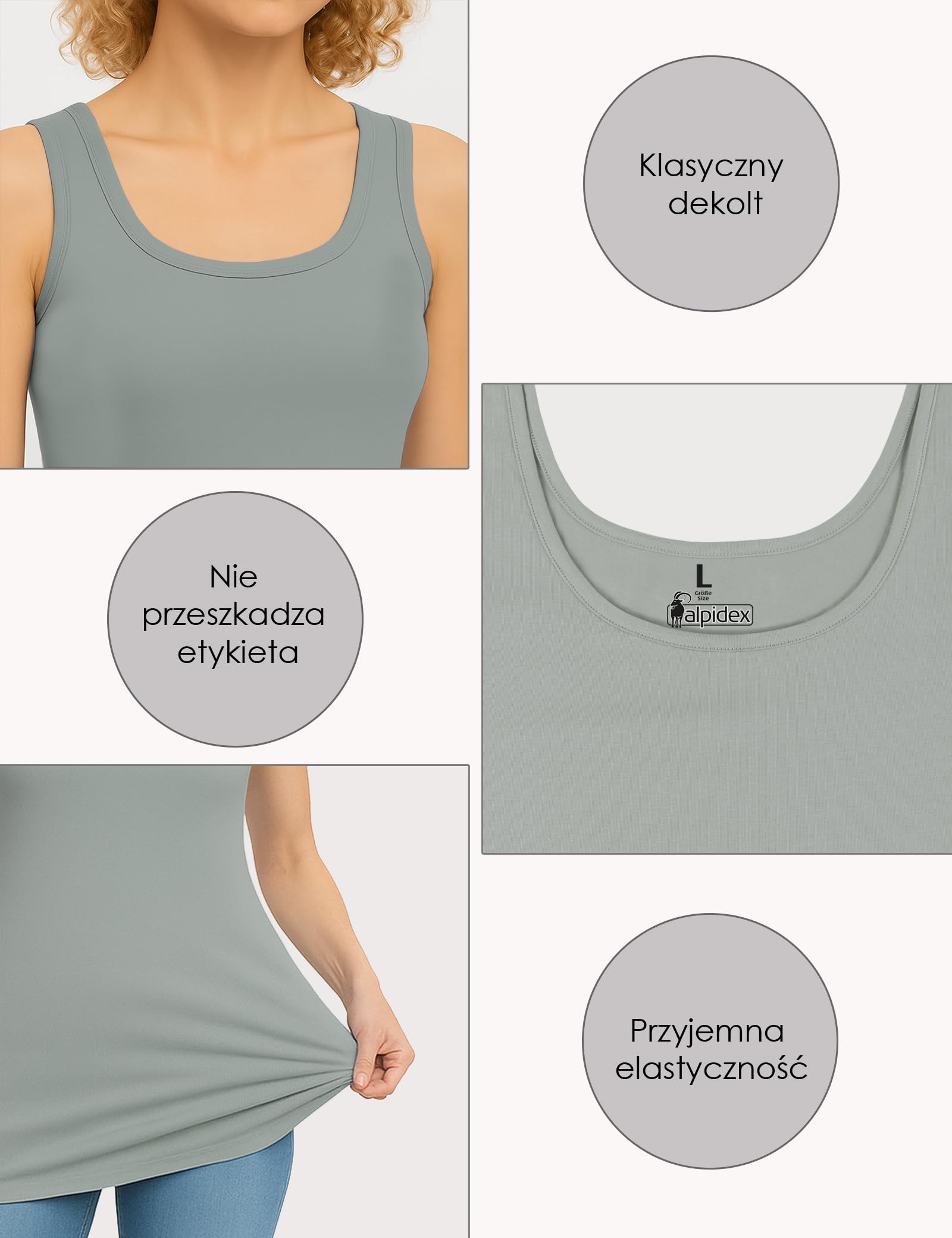 ALPIDEX Koszulka na Ramiączkach Damska Zestaw 4 Podkoszulki Bawełna Stretch Bez Rękawów Basic Gładka