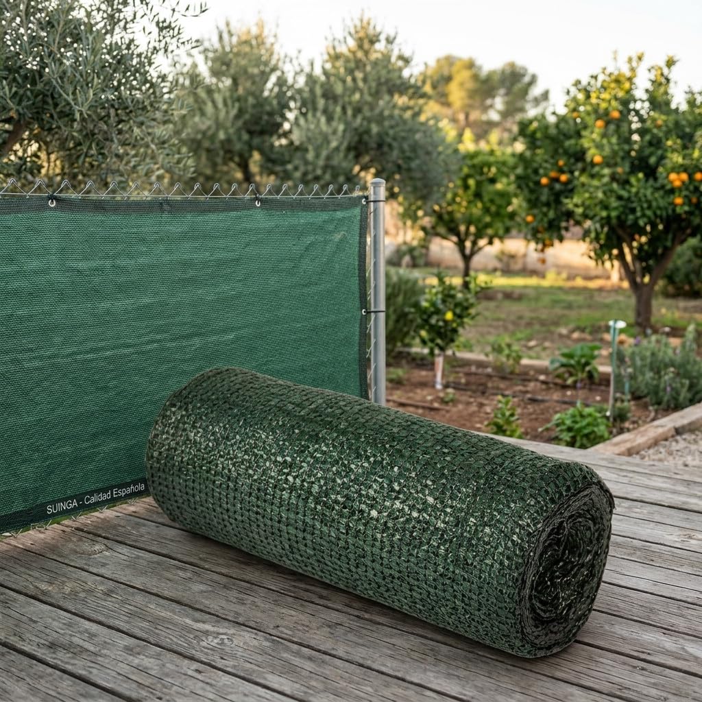 Suinga Malla de Sombreo Ocultacion 1 x 50 Metros Verde Oscuro | Ocultacion 100% para Terrazas, Jardines y Parcelas | Privacidad Total y Proteccion Solar Exterior