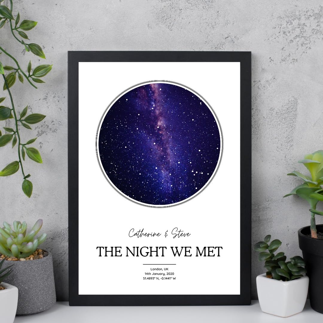 We Frame Things - Personalised Star Map Art A4 Print Frame - Stars On The Night We Met - Stars On The Night You Were Born - Astrology Gift Ideas For Anniversary, Birthdays, For Him