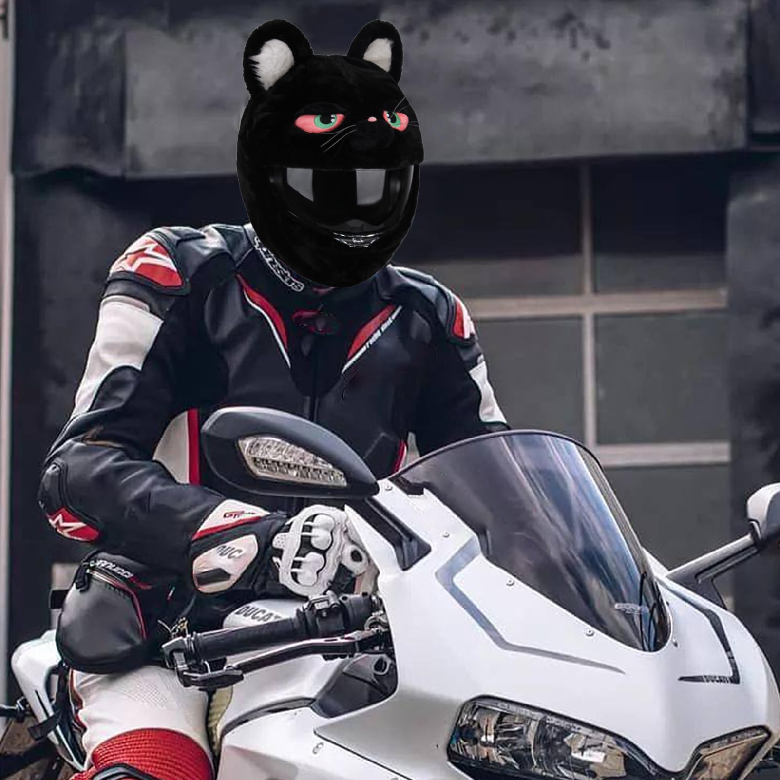 Stoff- für Motorradhelm, Lustiger Helm-Überzug, Pelzige Motorradhelm-Abdeckung, Lustiges Design und Geschenke, Zubehör für Motorradhelme (Nur Überzug)