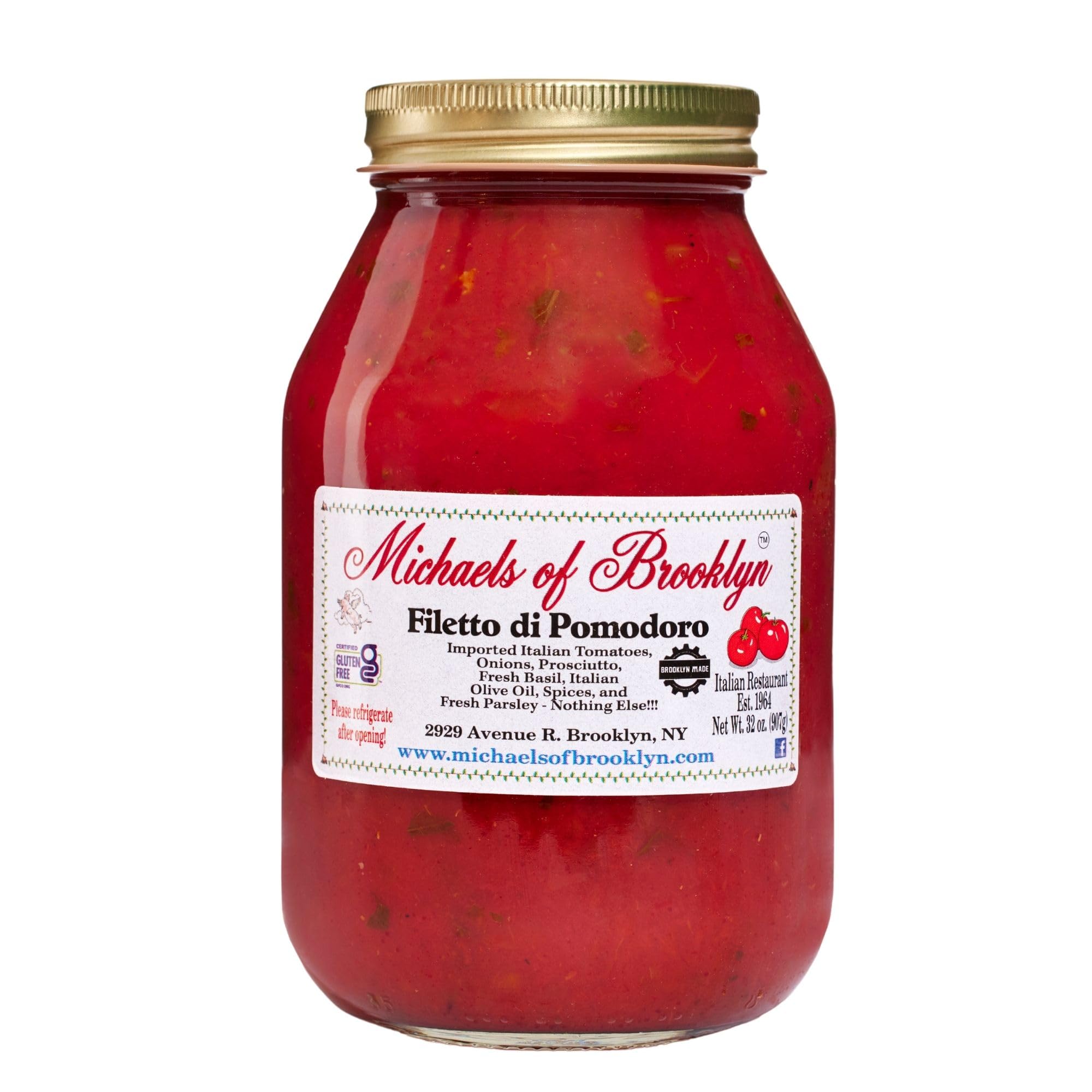 MICHAEL'S OF BROOKLYN Filetto Di Pomodoro Tomato Sauce - Non-Gmo & Gluten Free Made with Fresh Basil, Fresh Tomatoes, Garlic, Onions, Olive Oil & Fresh Parsley - Pasta Sauce - 32 oz Jar