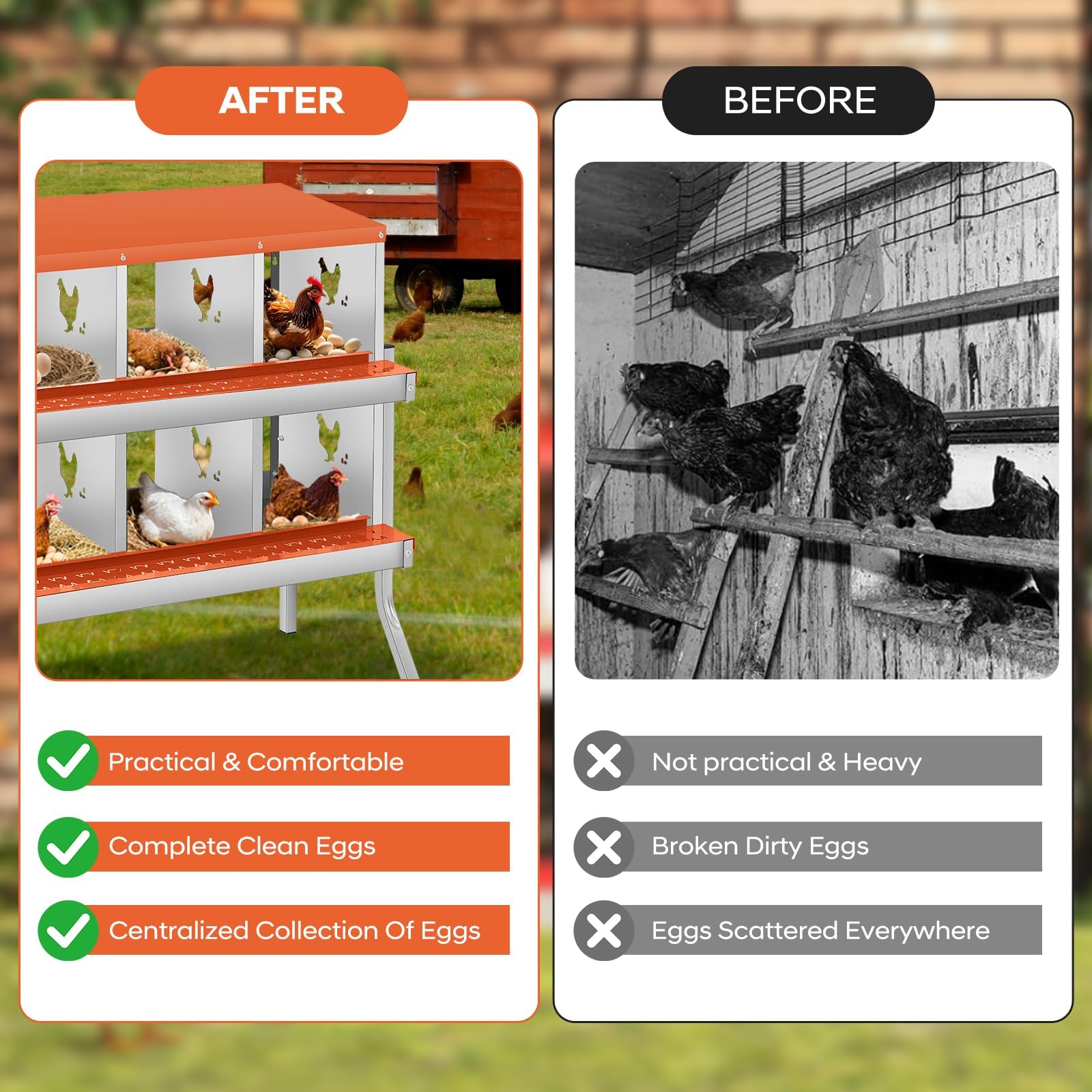 Garvee Caja de anidación de Pollos, Nido de 6 cámaras para Pollos, Soportes de plástico, Nido para gallinas, instalación montada en la Pared, fácil de Limpiar, ventilado, Duradero,Rojo