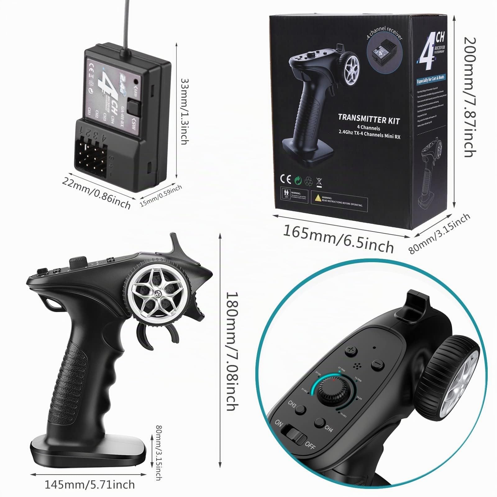4H-TX 4 canaux 2,4 GHz Système radio RC émetteur récepteur pour voiture RC bateau chars