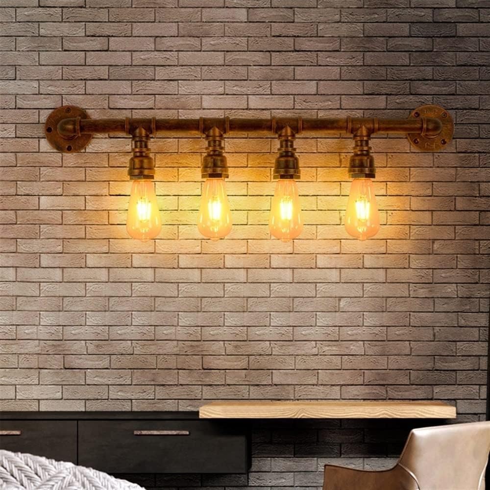 Industrial Pipe Wall Light Fixture | Pipe Design, Aged Iron, for Dining Room, Bar, Cafe(4-Lights)