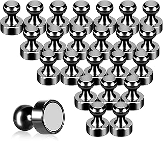 Pack of 24 Black Fridge Magnets Strong Refrigerator Magnets Push Pins Magnets for Whiteboard Office Classroom Map Kitchen Office Locker