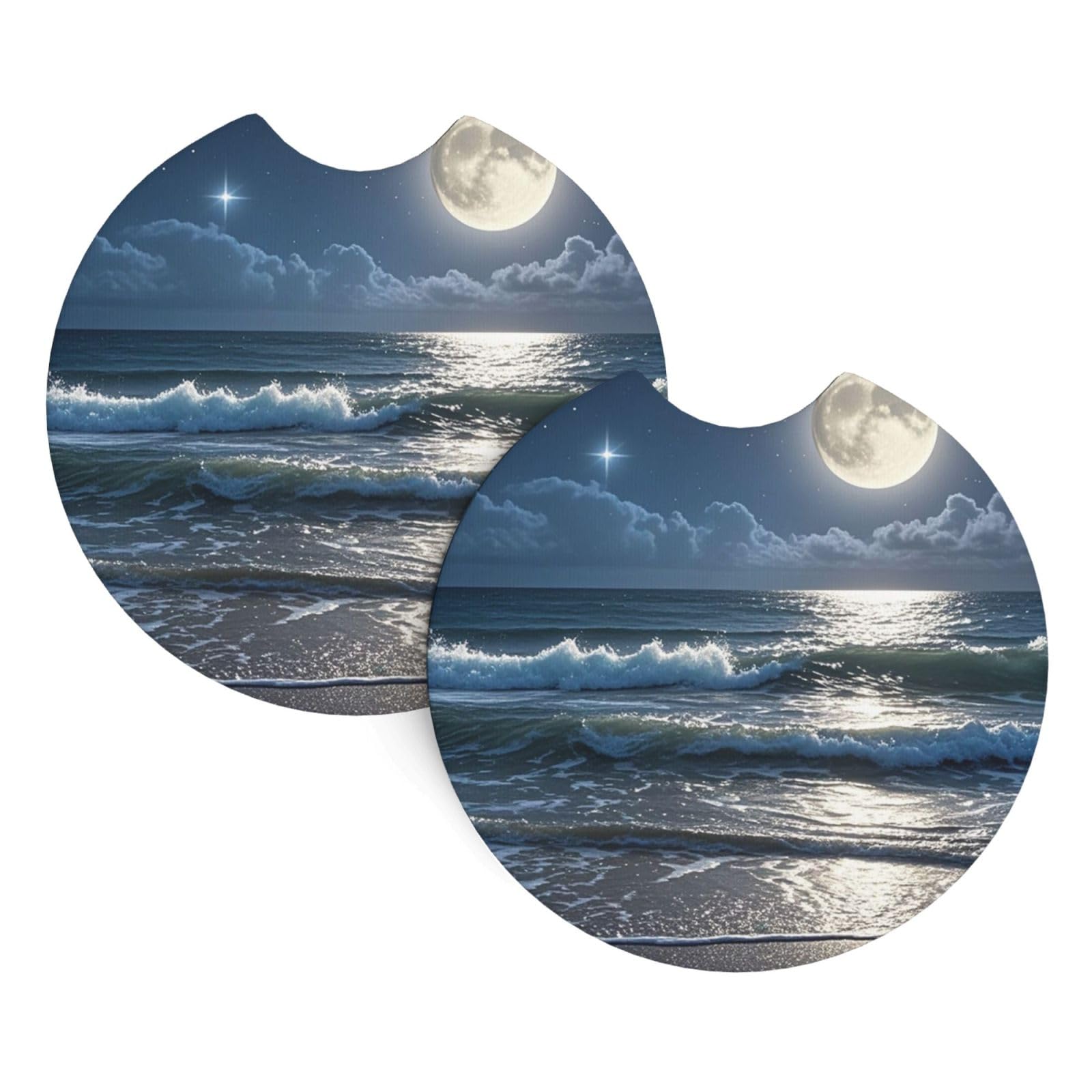 2 Pack Car Coaster for Cup Holders Night Ocean Car Cup Coaster 2.7" Neoprene Non-Slip Automotive Cup Mat Universal Auto Car Interior Accessories for Women Men Cup Pad