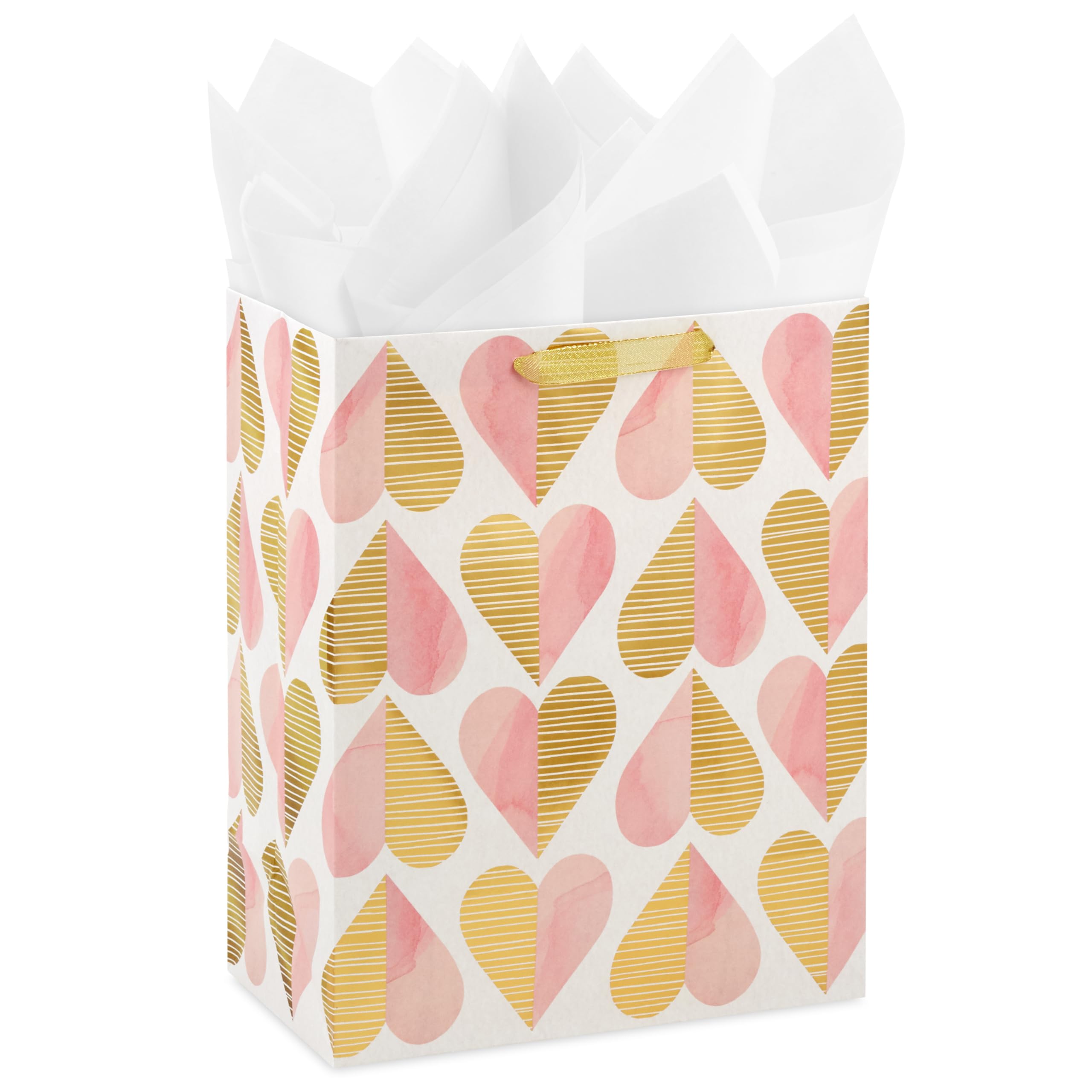 Hallmark 13" Large Gift Bag with Tissue Paper (Pink and Gold Hearts) for Valentine's Day, Bridal Showers, Weddings, Engagements