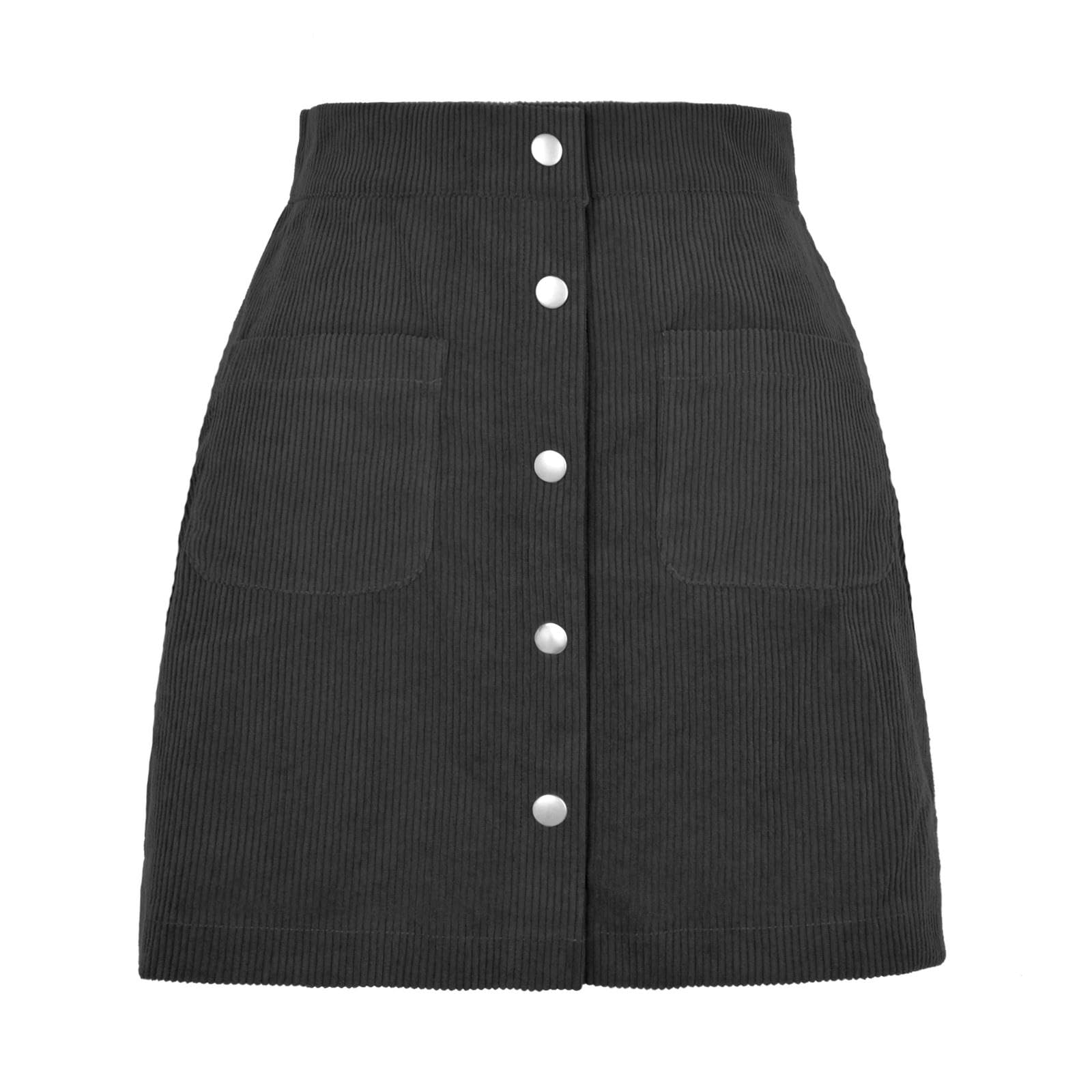 Gonna Donna Nuova Moda Autunnale E Invernale Gonna A Coste in Velluto A Coste Monopetto Gonna in Cotone Sottile Ed Elegante-Nero-m