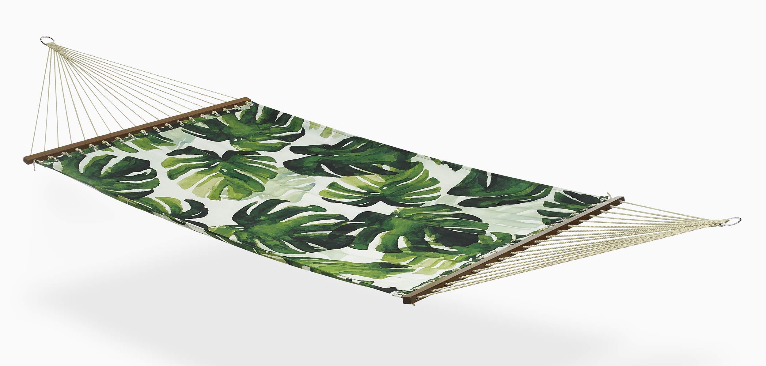 Fab HabitatTropical Botanical Recycled Polyester Hammock - Panama - Green - Indoor/Outdoor, Quick Dry, 2 Person 460 lbs Capacity - Patio, Poolside, Backyard, Garden, Beach - 12-14 ft Adjustable