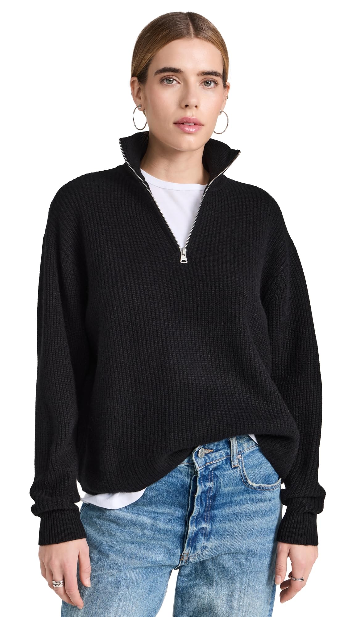 Womens Cashmere Half Zip Undyed Stone