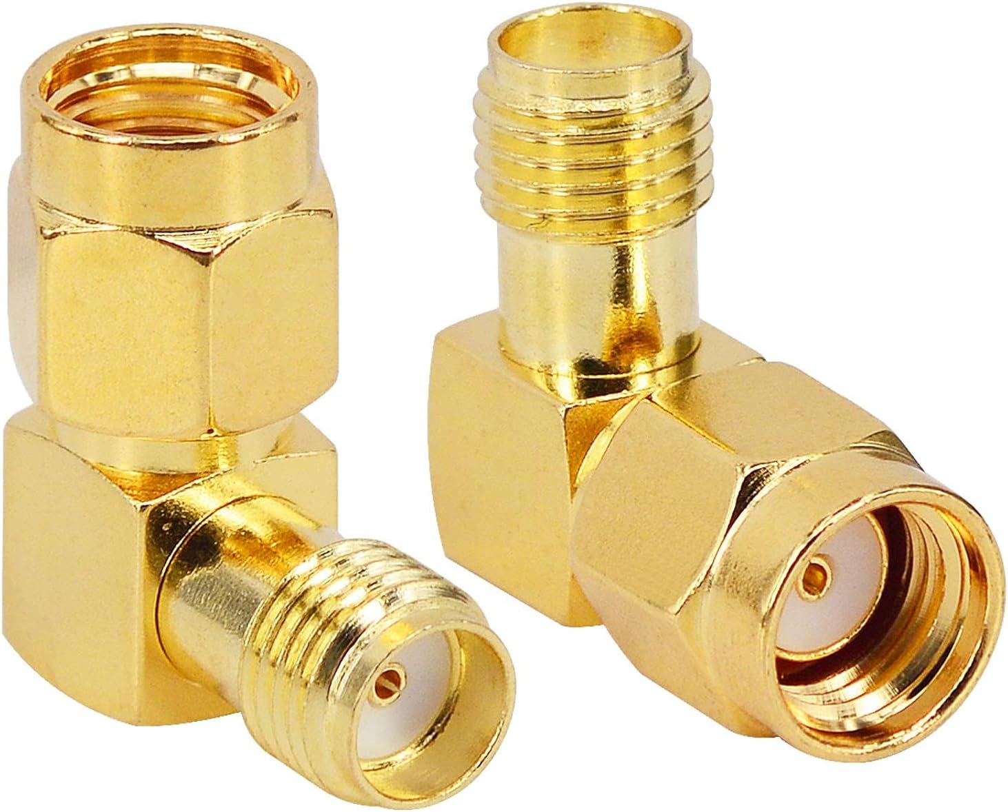 Boobrie RP-SMA 90 Degree Adapter RP-SMA Male to SMA Female Right Angle Connector Gold Plated SMA RF Coaxial Connector Elbow for FPV Antenna,Radios,Broadcast Pack of 2