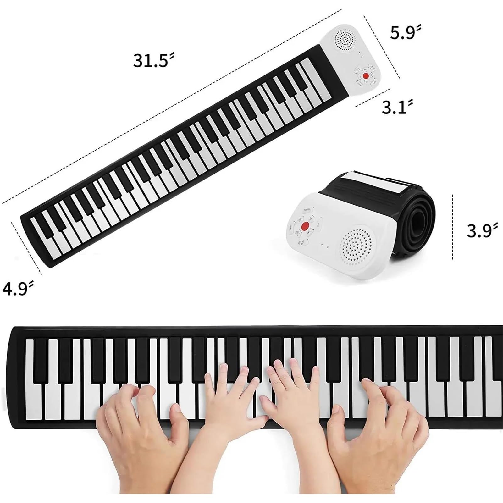Pianino Elektroniczne 49 Klawiszowa Klawiatura Muzyczna Przenośne Silikonowe Zwijane Pianino Elektroniczne Dla Miłośników Muzyki(Black White)