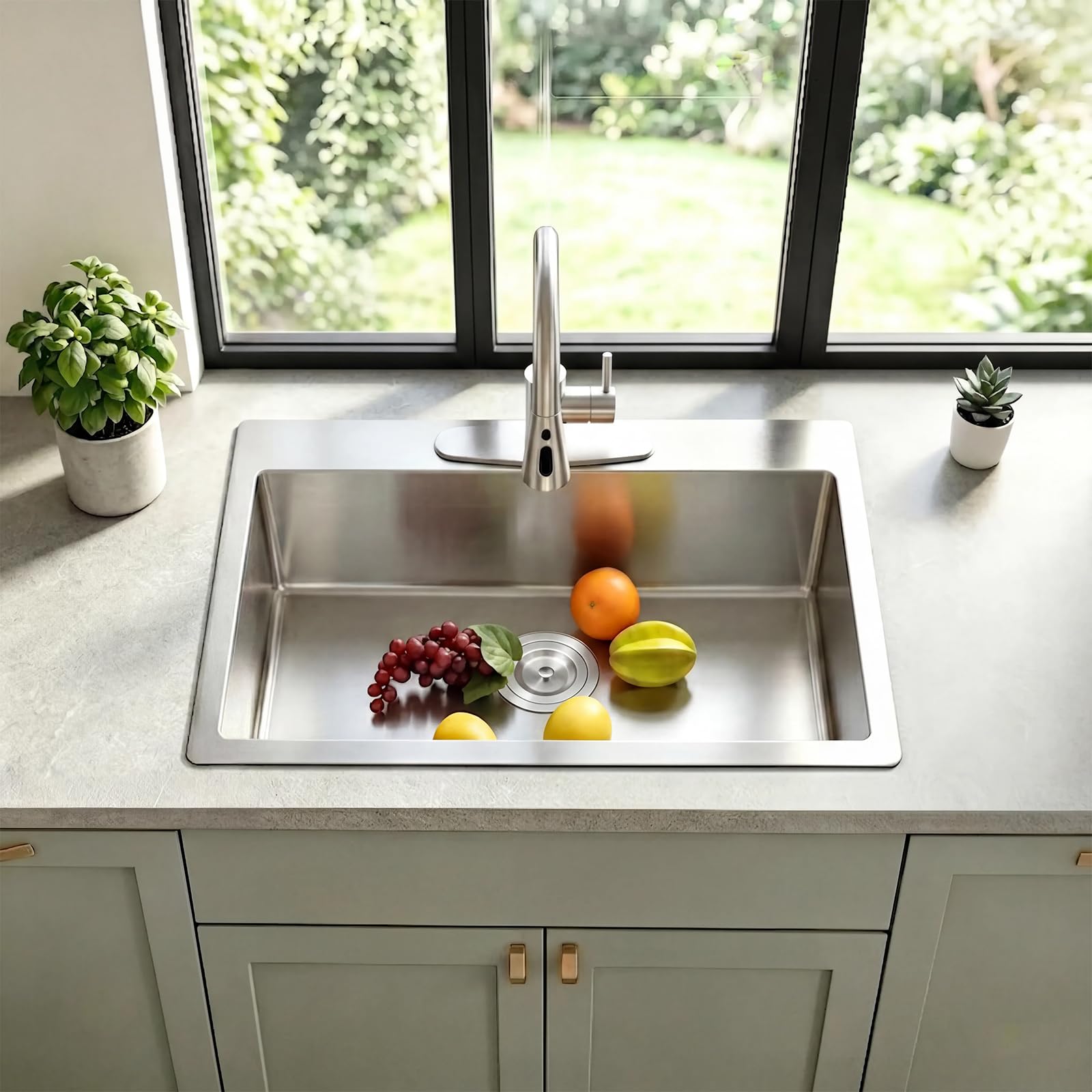 VAPSINT Küchenspüle, 55,9 x 45,7 cm, 304 Edelstahl, 55,9 cm, Topmount Wet Bar Spüle, 16 Gauge Bürste, Nickel, für den Außenbereich, kleine Einzelschüssel, Wohnmobil, Waschküche, Vorbereitungsspüle mit