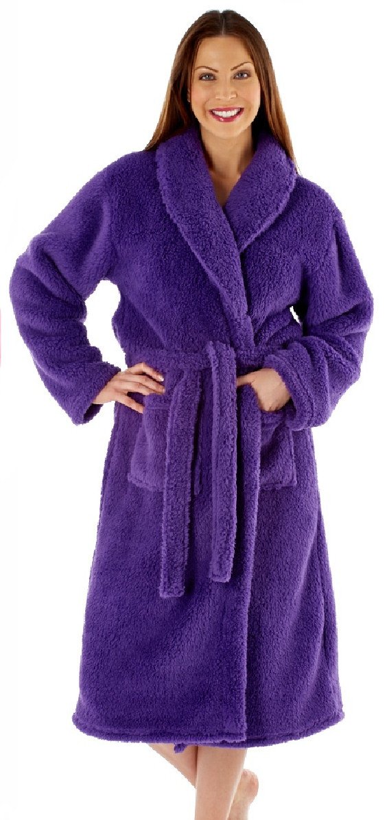 Lady Olga Women's Purple Luxury Soft Fluffy Fleece Dressing Gown Robe Wrap Tie Belt (18/20, )