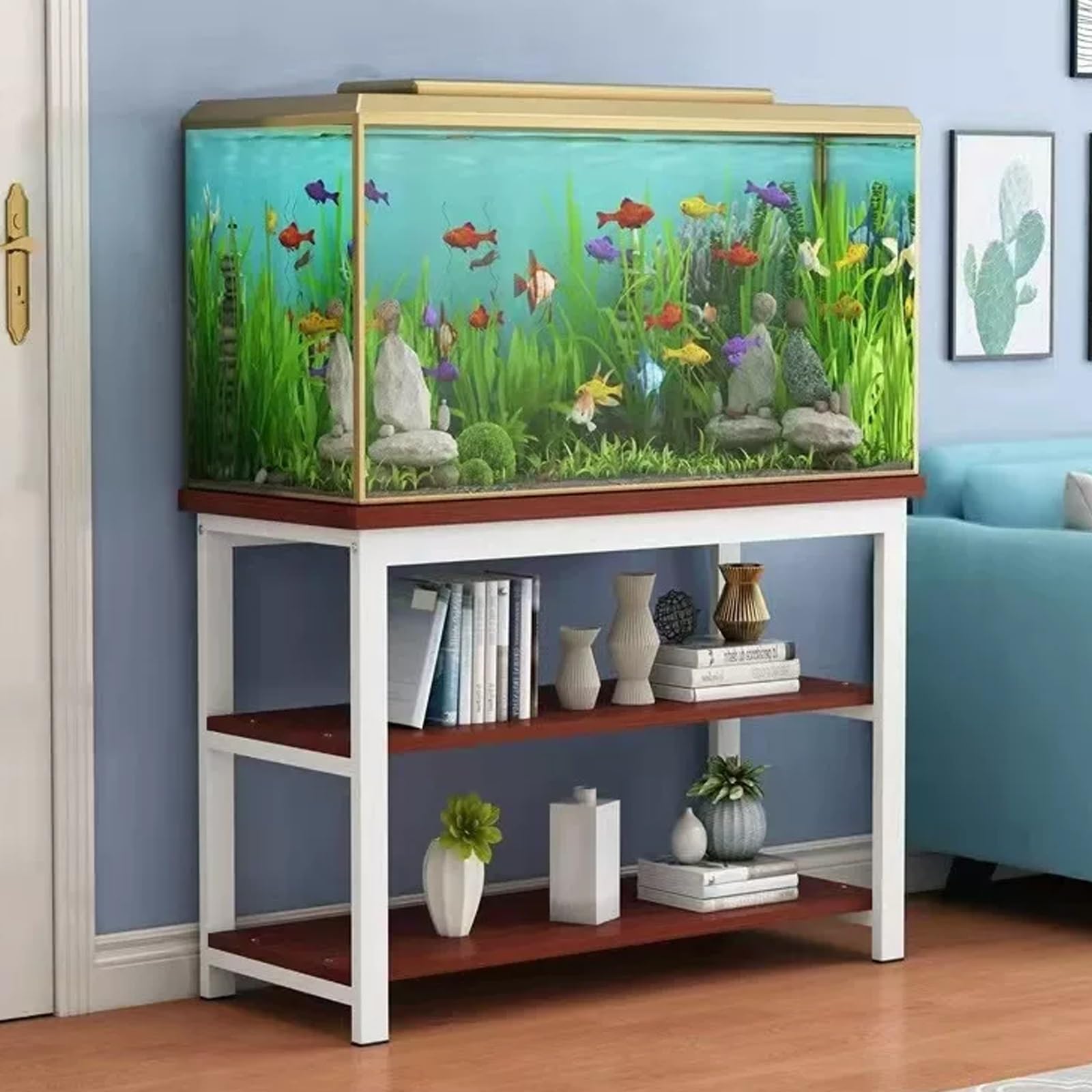 Support d'aquarium avec pieds réglables et roulettes pivotantes, support de terrarium en métal robuste, 74 cm de haut pour reptiles et tortues