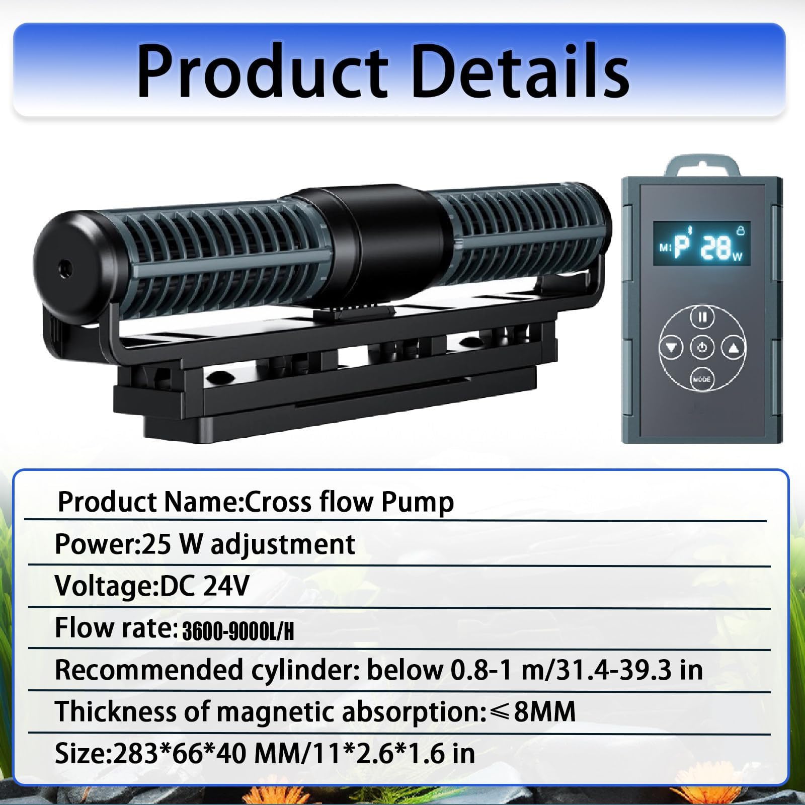 Generador de olas for acuario, cabezal magnético de circulación de agua, bomba de flujo cruzado ajustable con controlador de pantalla LCD, for acuarios de agua dulce y salada.(25W)