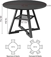 Vista 2 de Mesa de comedor redonda para 4, mesa de pedestal circular de cocina, comedor, mesa de pedestal, muebles de cocina y comedor de madera que ahorra