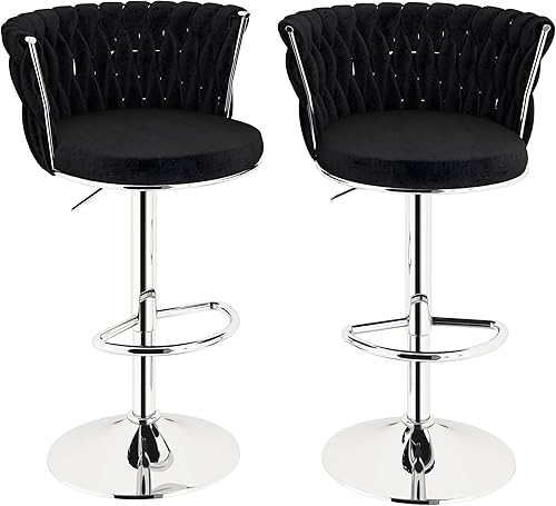 Lamerge Juego de 2 taburetes de bar de terciopelo, taburetes giratorios para mostrador, taburetes de bar con respaldo y reposapiés, sillas de bar de