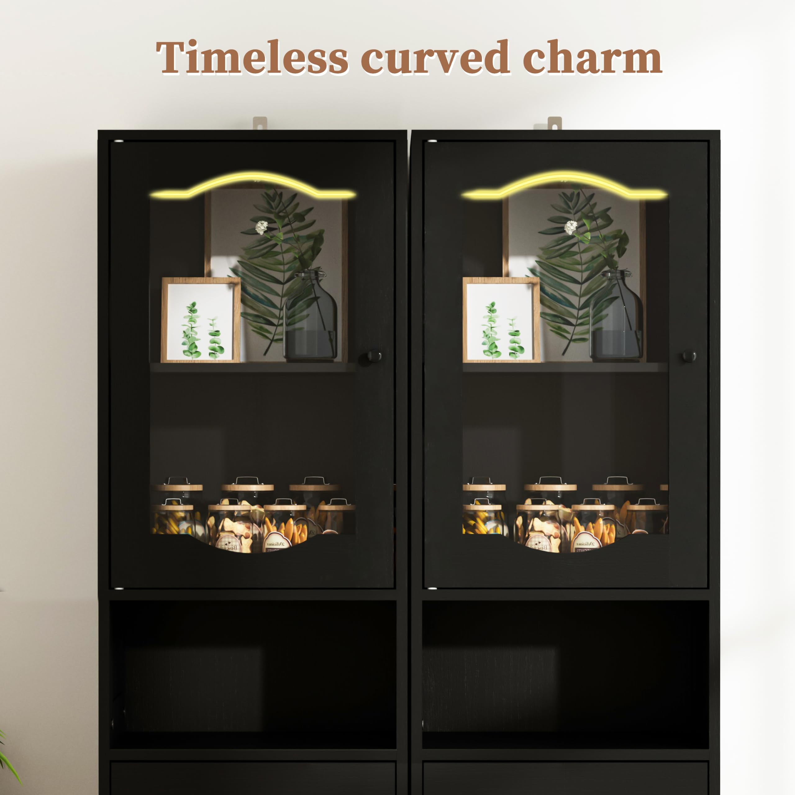 Badezimmerschrank Schmal mit 2 Acryltüren & Schublade, 170cm Badschrank Hochschrank für Badezimmer, 5 Fächern & Verstellbare Ablagen, 30 x 40 x 170 cm, Schwarz