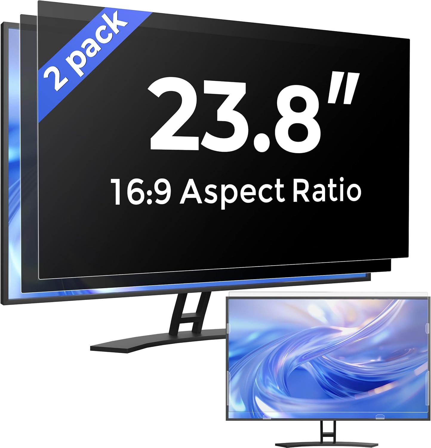 [2 Pack] 23.8 Inch Computer Privacy Screen Filter for Monitor 16:9 Aspect Ratio, Eye Protection Anti Blue Light Privacy Shield and Anti-Glare Protector, 23.8inch Removable Anti-Scratch 23.8in Protector Film 2 pcs for 23.8 Inch 16:9 Aspect