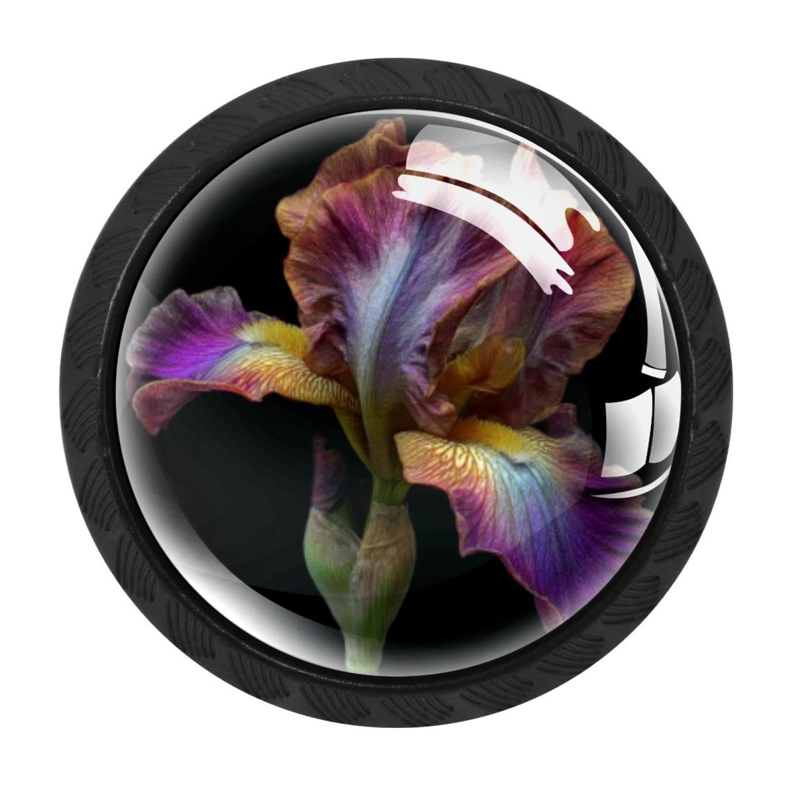 Chenzzzz Multicolored 03 4 Pieces Fleur De Lis Iris (12) Drawer Knobs, 35Mm Black Kitchen Cabinet Knobs, Drawer Pulls And Knobs, Glass Cabinet Hardware Single Hole Knob For Cabinets And Drawers Round