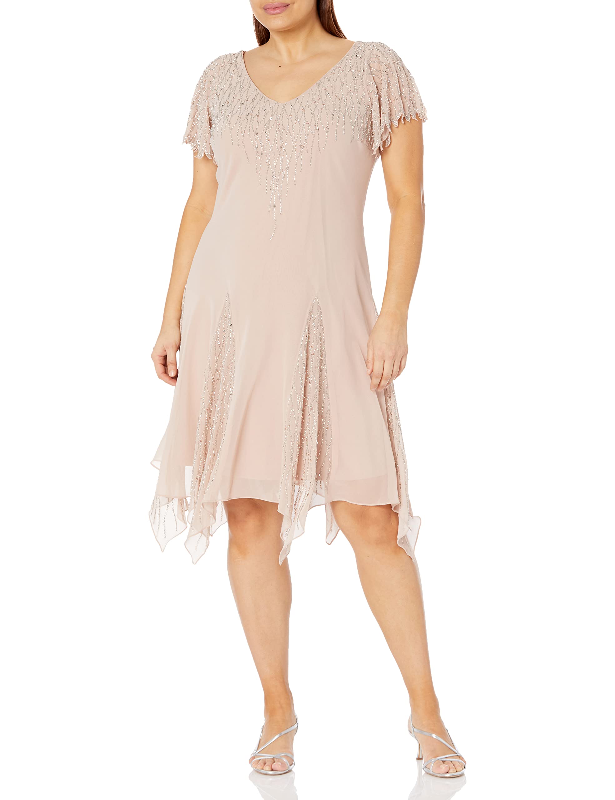 J Kara Women's Plus Size Short Beaded Cocktail Dress - Handmade Beaded Evening Dress For Special Occasions - View #7