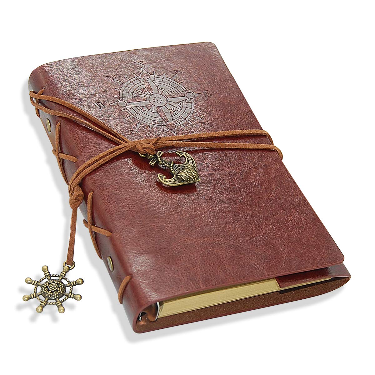 Leather Writing Journal Notebook, Sunton A6 Pirate Ship Vintage Refillable Notepad with Unlined Pages for Sketchbook,Travel Diary,DIY,Photo Album,School Gifts and Daily Use