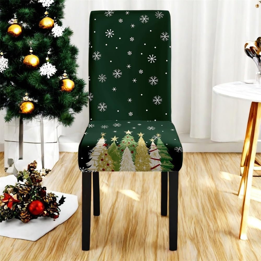 Hiseng Colorful Christmas Chair Covers Set of 1/4/6/8, Dining Chair Covers Elastic Washable Removable Chair Cover, Dining Chair Slipcovers for Dining Room,Home, Hotel (Christmas Green,Set of 8)