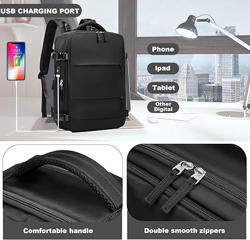 Miniatura 6 de Somago Mochila de viaje con 3 compartimentos grandes, aprobada por aerolíneas, mochila de mano casual, para portátiles de hasta 16 pulgadas, Negro