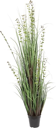 Vickerman Everyday - Hierba verde artificial de 60 pulgadas y eucalipto con maceta de plástico negro, decoración de plantas de césped sintético,