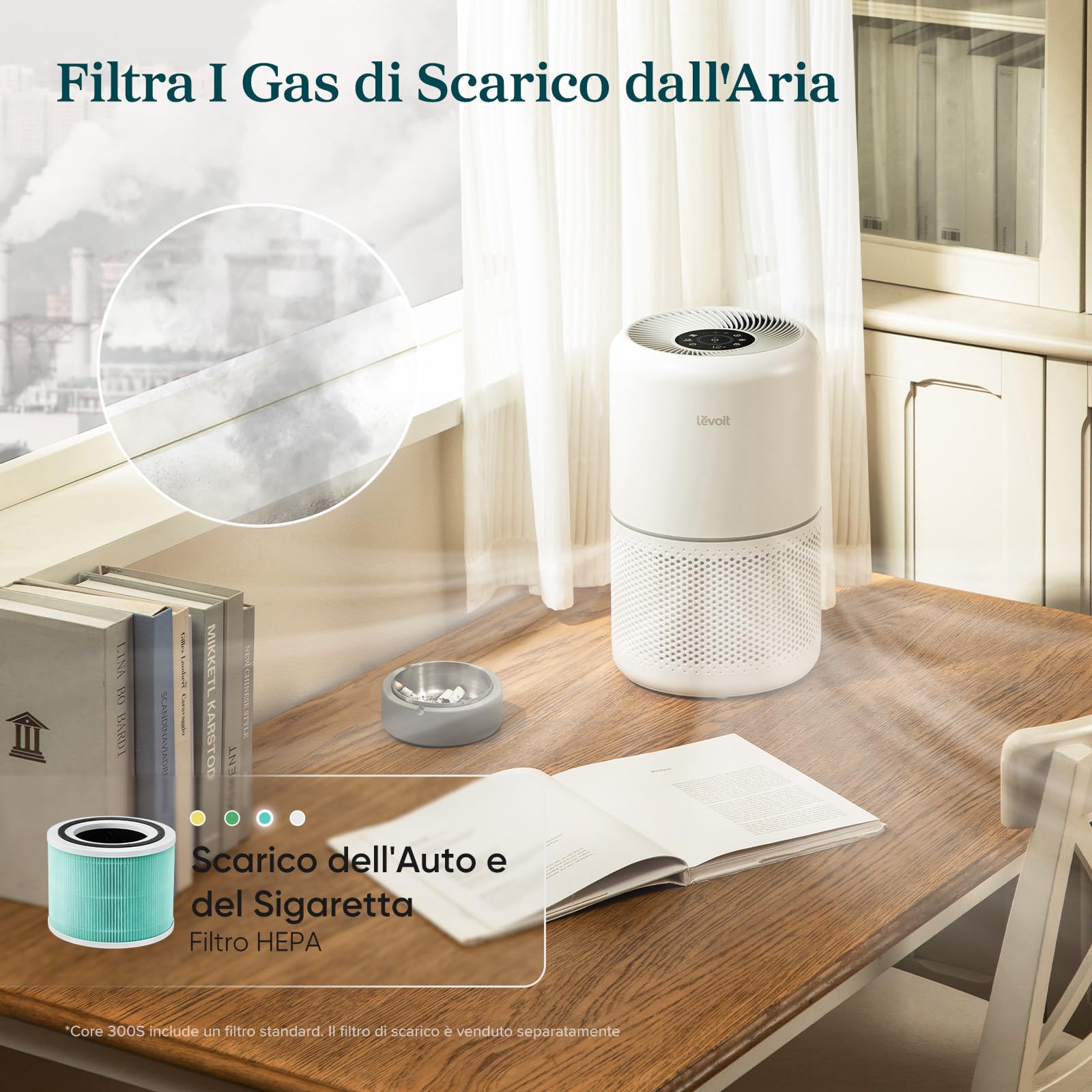 LEVOIT Purificatore d'Aria per Allergie e PM2.5, Filtro HEPA, Guarda Qualità dell'Aria, Contro 99,97% dei Acari Polveri Pollini Odori Muffe, CADR 258m³/h, 54m², 24dB Modalità di Sonno e Auto