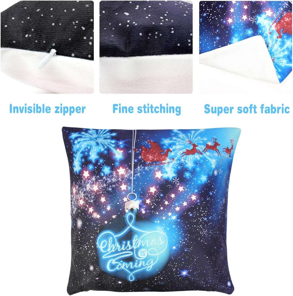 OWUDE Merry Christmas Pillow Covers 5 Pack, Super Soft Plush Cushion Covers Home Decorative Throw Pillow Cases for Living Room Study Bed Sofa, Blue,18" x 18" (Blue)