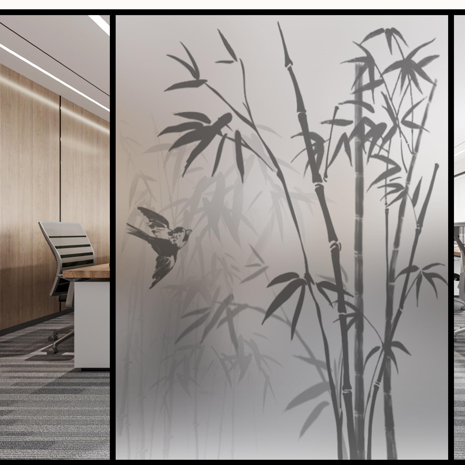 Window Film Privacy Black Bamboo Glass Frosted Privacy Film For Glass Windows Static Cling No Glue Window Films Covering Self Adhesive Anti Uv For Office Bathroom Home 70x150cm/1pcs