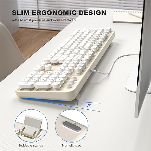 Miniatura 4 de Teclado de computadora con cable USB, teclado retro para máquina de escribir, teclado de tamaño completo con teclado numérico para PC, laptop,