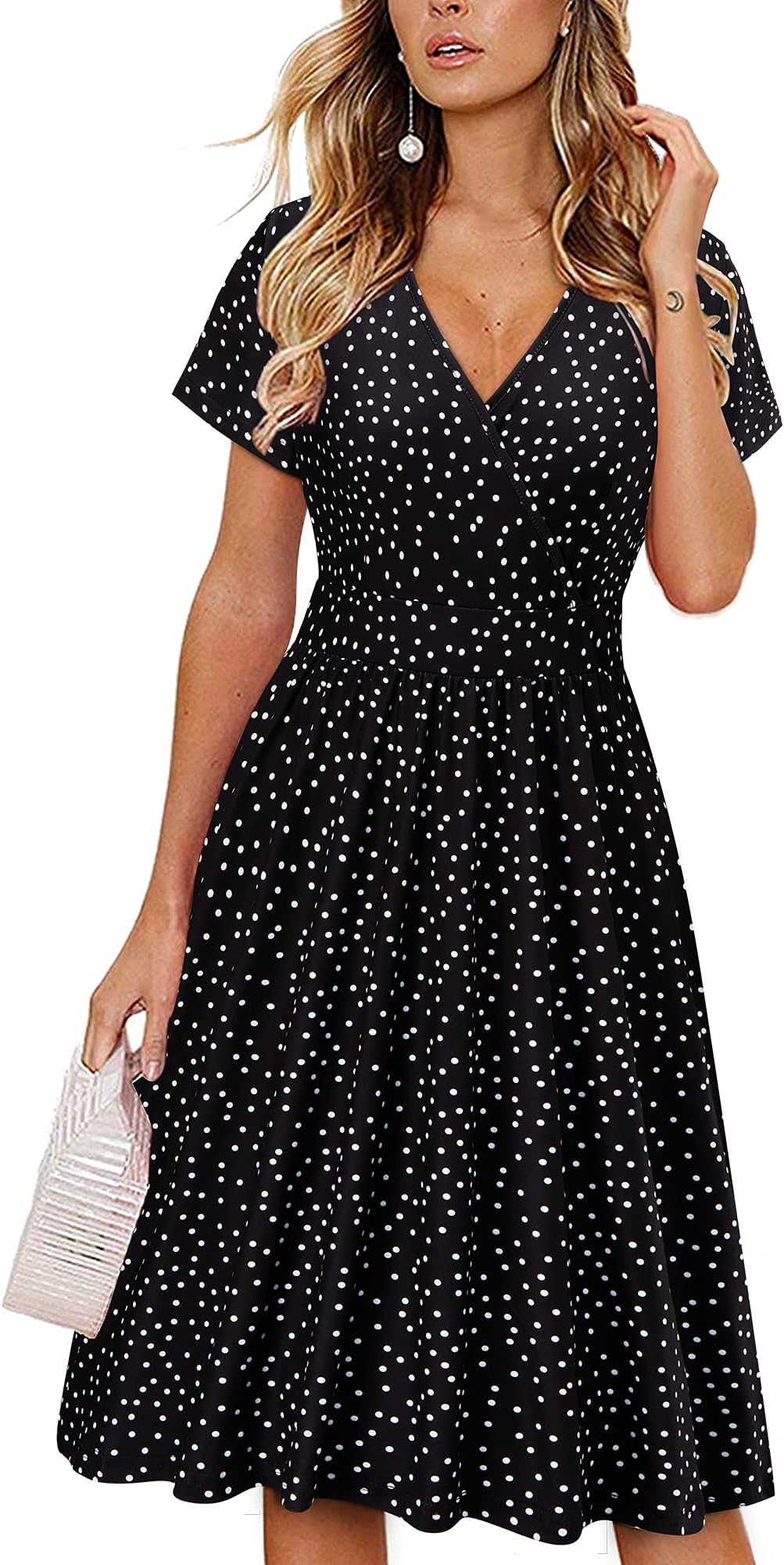Women's Short Sleeve V Neck Wrap Summer Dress Casual Floral Sundress with Pockets